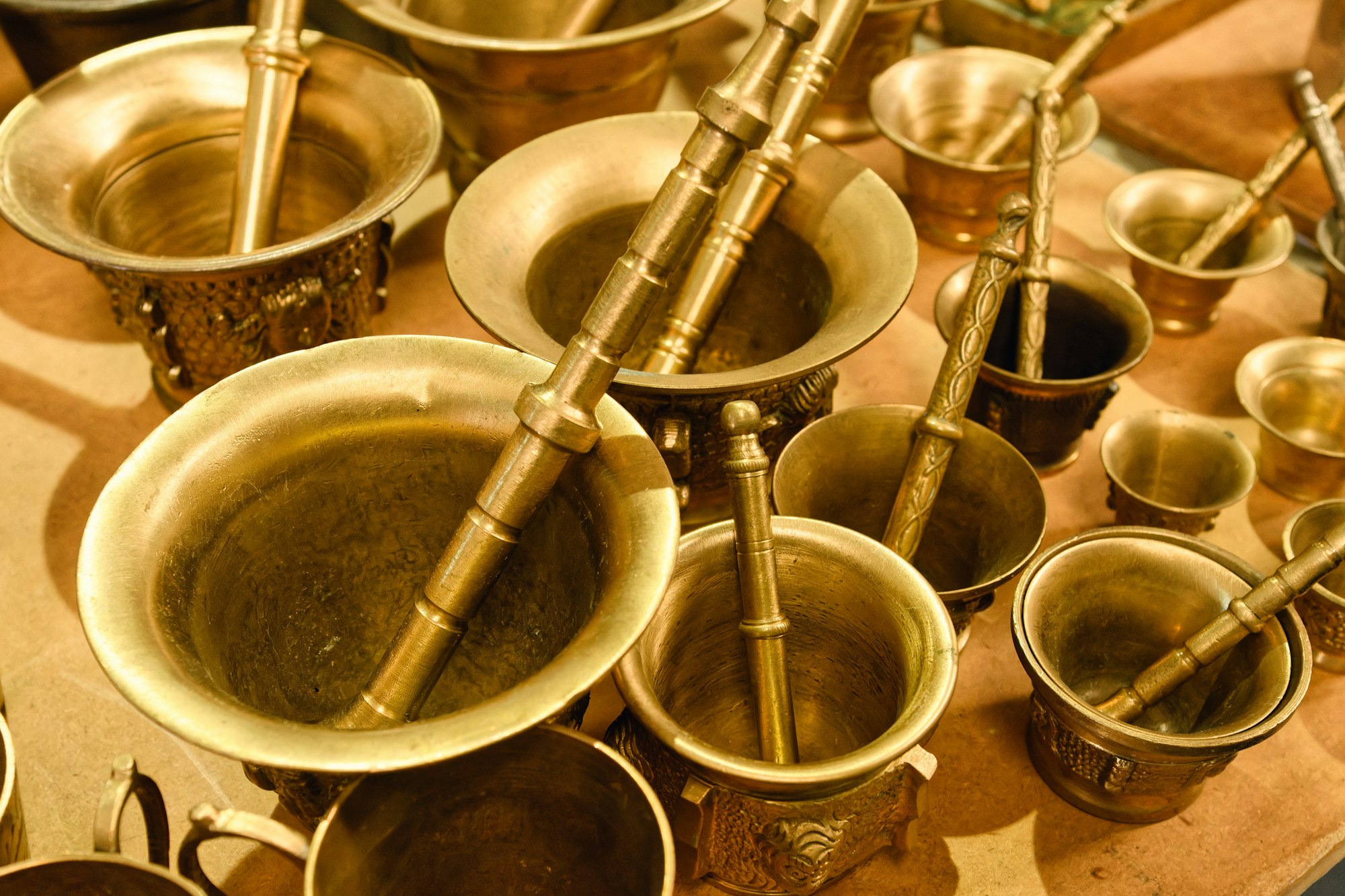 Traditional brass mortars and bowls